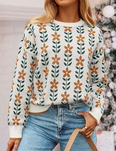 ZESICA Women's Long Sleeve Crewneck Sweater 2024 Fall Printed Cute Oversized Knitted Pullover Tops Trendy Clothes in Saudi Arabia