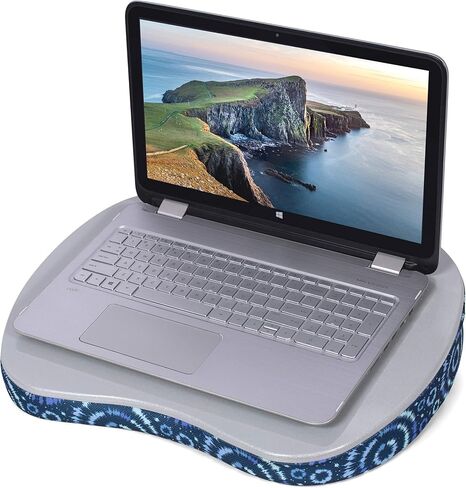 مكتب لاب توب من بيردروك هوم مع وسادة وسادة | فتحة الجهاز اللوحي | يناسب أجهزة الكمبيوتر المحمولة حتى 15 بوصة | الأجهزة اللوحية حتى 9.6 بوصة | نمط Tiedye Sunburst الأزرق | كمبيوتر محمول وطاولة للكتابة | العمل من المنزل in Kuwait