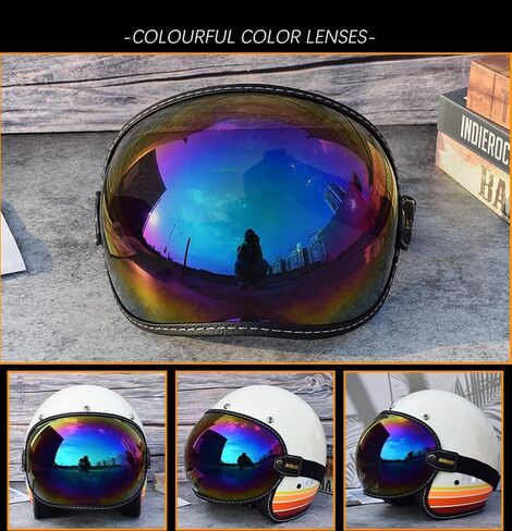 Universal Open Face 3/4 Helmet Visor Lens Bubble Motorcycle Windshield Capacete Lens Vintage Motorbike Helmet Goggles (Clear) in Kuwait