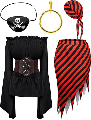 Womens Pirate Costume Accessories Set Renaissance Pirate Costume Adult Pirate Head Scarf Hat Eyepatch for Women in Kuwait