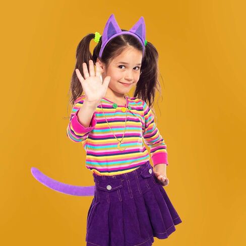 Kavoc 3 Pcs Smile Purple Cat Custome Set Include Plush Purple Headband Tie and Golden Pendant Moon Necklace for Halloween Cartoon Character Role Play Supplies in Saudi Arabia