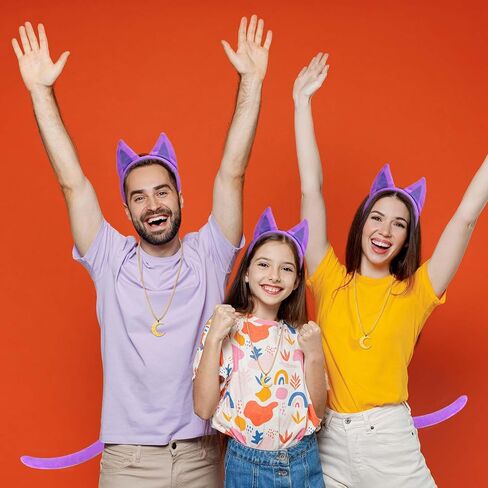 Kavoc 3 Pcs Smile Purple Cat Custome Set Include Plush Purple Headband Tie and Golden Pendant Moon Necklace for Halloween Cartoon Character Role Play Supplies in Saudi Arabia