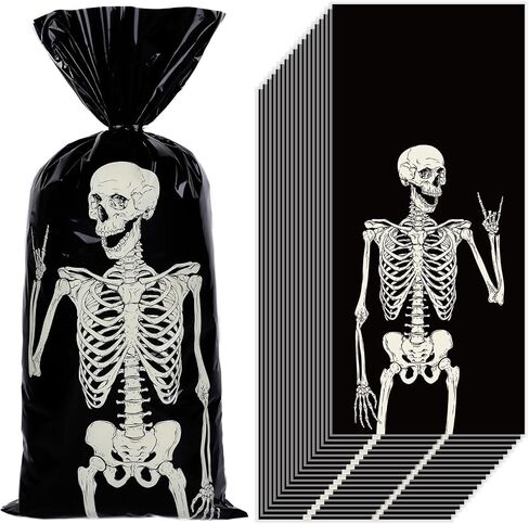 Whaline 150Pcs Halloween Cellophane Gift Bags with 200Pcs Twist Ties Funny Skeleton Party Favor Bags Candy Goodie Treat Bags for Trick or Treat Birthday Party Supplies in Saudi Arabia