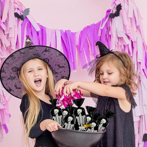 Whaline 150Pcs Halloween Cellophane Gift Bags with 200Pcs Twist Ties Funny Skeleton Party Favor Bags Candy Goodie Treat Bags for Trick or Treat Birthday Party Supplies in Saudi Arabia
