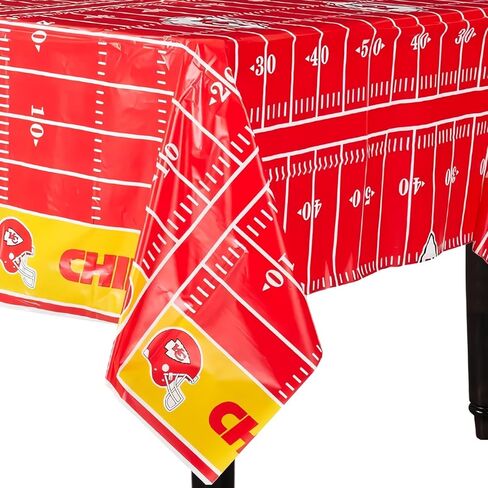 غطاء طاولة بلاستيكي مطبوع بالكامل من Kansas City Chiefs - مقاس 54 بوصة × 96 بوصة (قطعة واحدة) - تصميم نابض بالحياة ومواد بلاستيكية متينة - مثالي لحفلات ومناسبات يوم الألعاب in Saudi Arabia