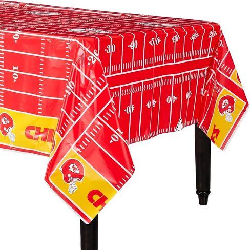 غطاء طاولة بلاستيكي مطبوع بالكامل من Kansas City Chiefs - مقاس 54 بوصة × 96 بوصة (قطعة واحدة) - تصميم نابض بالحياة ومواد بلاستيكية متينة - مثالي لحفلات ومناسبات يوم الألعاب in Saudi Arabia