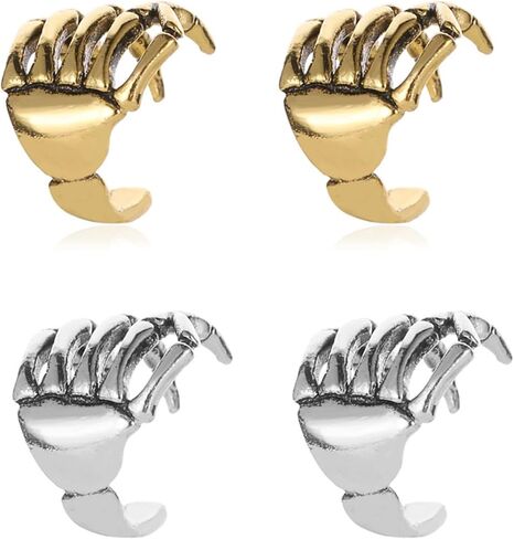 Dreuyet 4 Pairs Skeleton Hand Ear Cuffs for Women Personalized Punk Skull Ear Cuffs Clip Earrings Gothic Finger Hand Cuff Earrings Halloween Costume Party Exaggeration Accessories in Kuwait