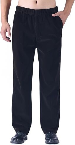 Zoulee New Men's Elastic Waist Zip Fly with Button Closure Classic-Fit Corduroy Pants in Kuwait