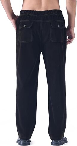 Zoulee New Men's Elastic Waist Zip Fly with Button Closure Classic-Fit Corduroy Pants in Kuwait