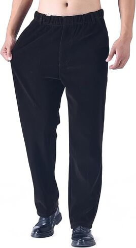 Zoulee New Men's Elastic Waist Zip Fly with Button Closure Classic-Fit Corduroy Pants in Kuwait