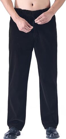 Zoulee New Men's Elastic Waist Zip Fly with Button Closure Classic-Fit Corduroy Pants in Kuwait