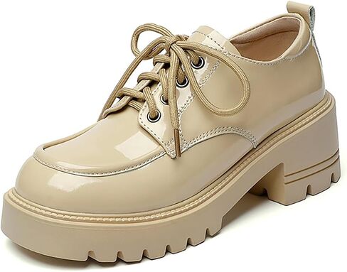 Women's Patent Leather Chunky Platform Oxford Fashion Round Toe Chunky Heightening Lug Sole Lace-Up Loafers Comfort Non Slip Business Office Dress Shoes in Saudi Arabia