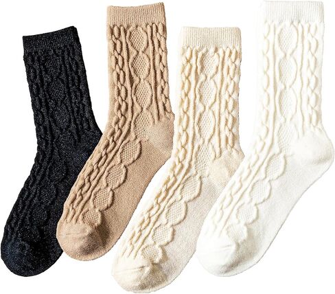 wool socks women,wool cozy socks,cream socks and beige socks,Aesthetic socks for women (US, Alpha, One Size, Regular, Regular, 5-10, multicolor a) in Saudi Arabia