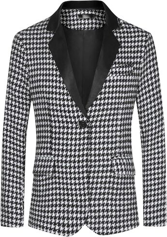 Lars Amadeus Houndstooth Print Blazer for Men's Slim Fit Notched Collared Plaid Sports Coat in Saudi Arabia