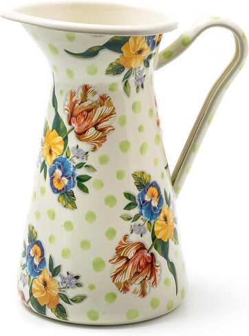 MACKENZIE-CHILDS Practical Enamel Pitcher, Decorative Pitcher for Drinks, Flowers, and Decor, Large, White Flower Market in Saudi Arabia