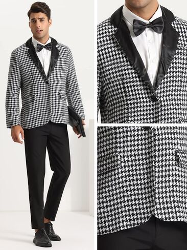 Lars Amadeus Houndstooth Print Blazer for Men's Slim Fit Notched Collared Plaid Sports Coat in Saudi Arabia