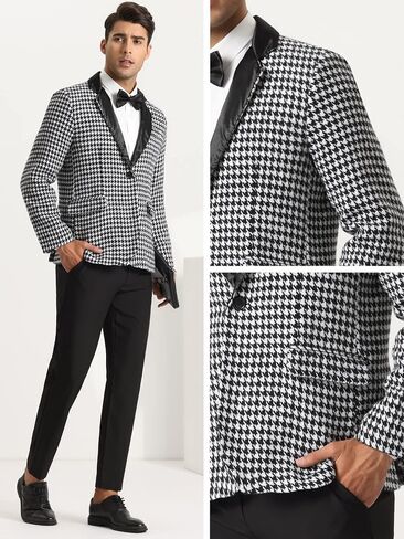 Lars Amadeus Houndstooth Print Blazer for Men's Slim Fit Notched Collared Plaid Sports Coat in Saudi Arabia