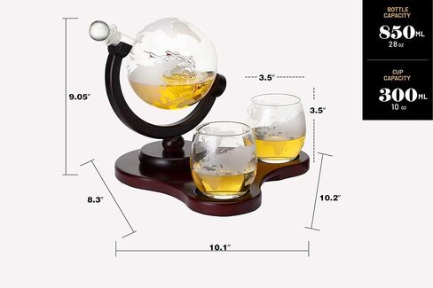 Whiskey Globe Decanter Set with 2 Etched Globe Glasses in Gift Box - Home Bar Accessories for Liquor, Whiskey, Brandy, Gin, Rum, Tequila, Vodka, and Brandy in Saudi Arabia
