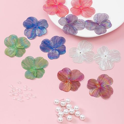 COLIGREE 6 Pairs Colorful Flower Pearl Stud Earring Set Hollow Floral Filigree Earring Making Kit for DIY Earrings Necklaces Rings Hair Jewelries in Kuwait