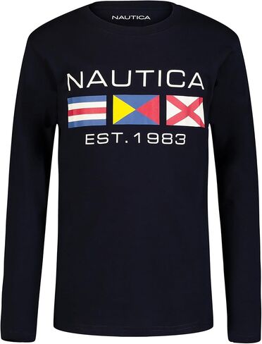 Nautica Boys' Long Sleeve Graphic Crew Neck T-Shirt, Soft, Comfortable, Relaxed Fit in Saudi Arabia