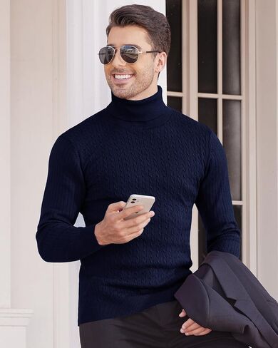 Alimens & Gentle Mens Turtleneck Slim Fit Sweater Long Sleeve Cable Knitted Twisted Pullover Soft Casual Winter Tops for Men in Saudi Arabia