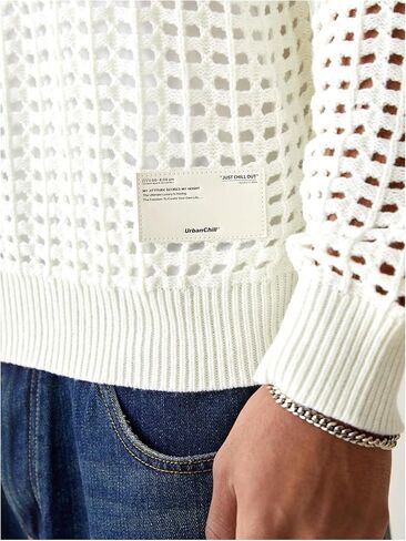 GORGLITTER Men's Hollow Out Crewneck Sweater Long Sleeve Drop Shoulder Knit Pullover Top in Saudi Arabia