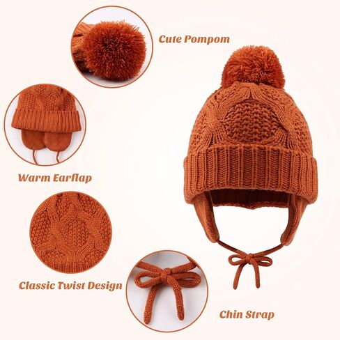 Baby Boys Winter Hat Infant Girls Hats with Pompom Toddler Knitted Earflaps Beanie Warm Fleece Kids Beanies in Kuwait