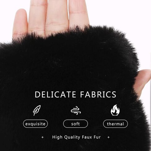 LA CARRIE Women Fingerless Faux Fur Gloves Smooth Furry Soft Fuzzy Plush Winter Cold Warmer Cuffs Black White for Girls in Saudi Arabia