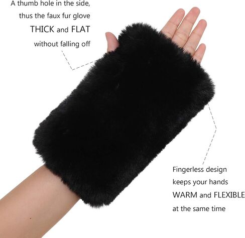 LA CARRIE Women Fingerless Faux Fur Gloves Smooth Furry Soft Fuzzy Plush Winter Cold Warmer Cuffs Black White for Girls in Saudi Arabia