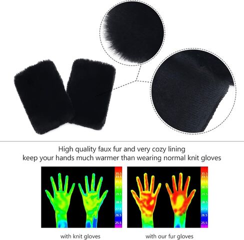 LA CARRIE Women Fingerless Faux Fur Gloves Smooth Furry Soft Fuzzy Plush Winter Cold Warmer Cuffs Black White for Girls in Saudi Arabia