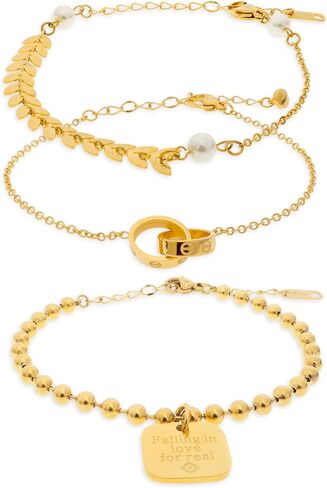 Dainty Gold Layered Bracelets Stacks Set for Women, 3PCS Chain Link Bracelets Pack Prom Jewelry Gifts in Kuwait