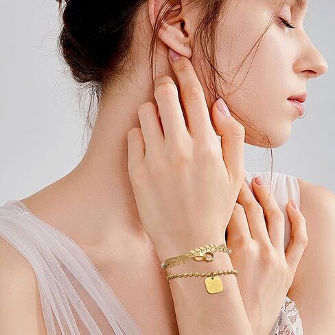 Dainty Gold Layered Bracelets Stacks Set for Women, 3PCS Chain Link Bracelets Pack Prom Jewelry Gifts in Kuwait