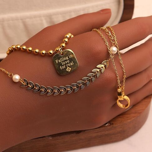 Dainty Gold Layered Bracelets Stacks Set for Women, 3PCS Chain Link Bracelets Pack Prom Jewelry Gifts in Kuwait