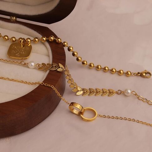 Dainty Gold Layered Bracelets Stacks Set for Women, 3PCS Chain Link Bracelets Pack Prom Jewelry Gifts in Kuwait