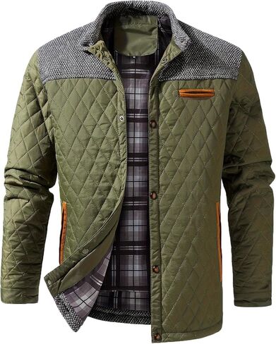 INVACHI Men's Casual Diamond Quilted Puffer Down Jacket Lightweight Business Button Coat with Stand Collar in Kuwait