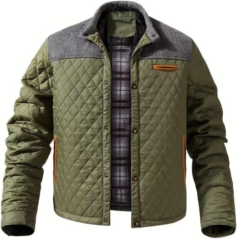 INVACHI Men's Casual Diamond Quilted Puffer Down Jacket Lightweight Business Button Coat with Stand Collar in Kuwait