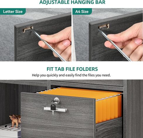 YITAHOME Wood File Cabinet, 3 Drawer Mobile Lateral Filing Cabinet, Storage Cabinet Printer Stand with Lock for Home Office Organization, Office Furniture, Grey in Saudi Arabia