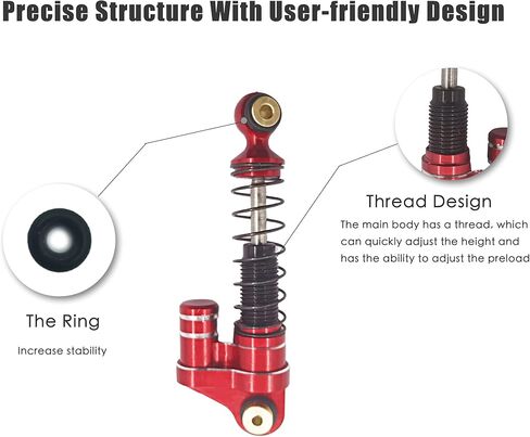 4 قطعة من ممتص الصدمات الأمامي والخلفي من الألومنيوم مجمعة لسيارة الزاحف المحورية SCX24 1/24 RC باللون الأحمر in Kuwait
