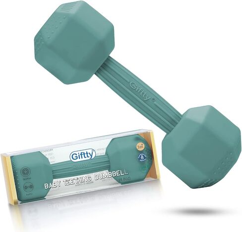 Baby Dumbbell Toy - Silicone Infant Rattle Teething Toy Teether Toddler Sensory Toy Durable Safe Exercises Workout Weight - Great Gift for Girls and Boys (1pcs 4.8oz - Gray) in Kuwait