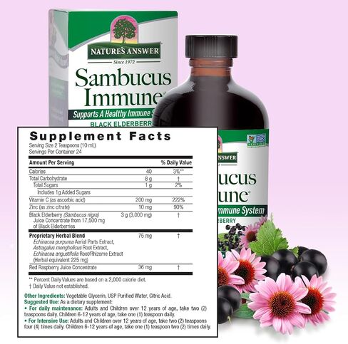 Nature's Answer Sambucus Extract Immune Support, 4-Fluid Ounces | Immune System Booster | Flue Season Support | Immune Relief | Packed with Antioxidants in Saudi Arabia