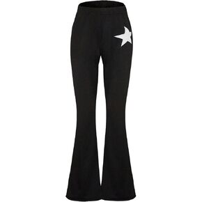 SOLY HUX Girl's Elastic High Waisted Flare Leg Pants Star Embroidery Casual Long Pants