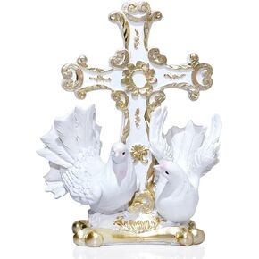 Ornalrist Resin Table Holy Cross Carved Flower and Doves Religious, Religious Inspirational Gifts for Women, Crucifix Catholic Christian Decorations for Home