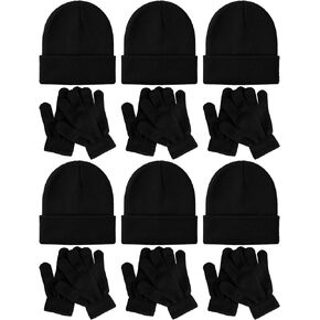 Glooarm 12 Pack Kids Winter Beanies Hats Gloves Set, Boys Warm Winter Caps Knit Full Fingers Gloves for Boys Girls