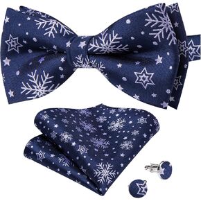DiBanGu Christmas Pretied Bow ties for Men Silk Bowtie Set with Pocket Square Cufflinks