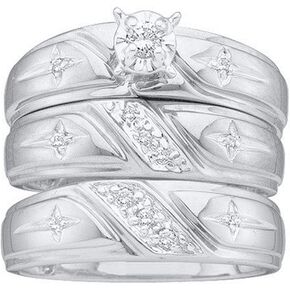Dazzlingrock Collection 0.20 Carat (ctw) 10K Round White Diamond Men & Women's Engagement Ring Trio Bridal Set 1/5 CT, White Gold