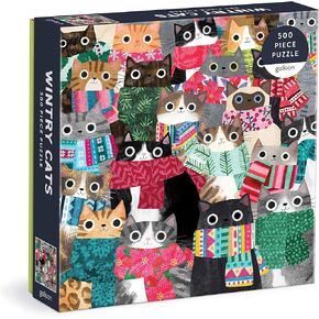 Wintry Cats 500 Piece Puzzle from Galison - 20" x 20" Winter Themed Puzzle That is Puurrfect for The Holidays, Fun and Colorful Artwork, Thick and Sturdy Pieces, Makes a Wonderful Gift!
