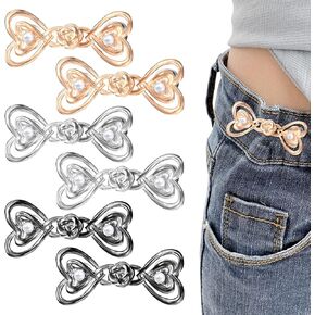 6Pcs Waist Cincher Clip, Metal Butterfly Jeans Buttons for Loose Jeans, Waist Adjustable Detachable Tightener for Pants Skirts Sleeves Sweaters
