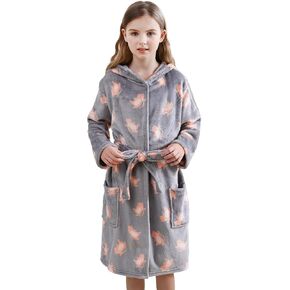 V.&GRIN Girls Robe, Kids Fleece Hooded Soft Plush Fuzzy Bathrobe for 3-14 Years