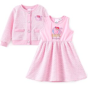 Peppa Pig Dress Toddler Girl Princess Dresses with Long Sleeves Cardigan Fall Clothes Outfits Pink for Birthday Party