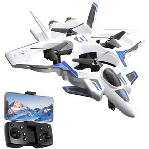 RC Fighter Jet, RC Plane 2.4GHz 4CH Remote Control Airplane with Camera, Foam RC Aircraft Glider with 3D Flip, Altitude Hold, Headless Mode, 2 Batteries, Easy to Fly for Adults Kids (Blue)